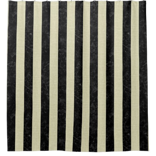 STRIPES1 ZWARTE MARBLE & BEIGE LINEN DOUCHEGORDIJN (Voorkant)