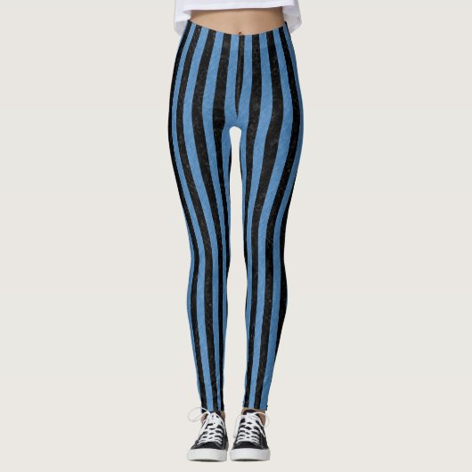 STRIPES1 ZWARTE MARBLE EN BLAUW COLORED PENCIL LEGGINGS (Voorkant)
