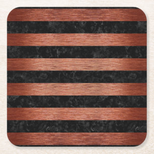 STRIPES2 ZWARTE MARBLE & KOPER BRUSHED METAL KARTONNEN ONDERZETTERS