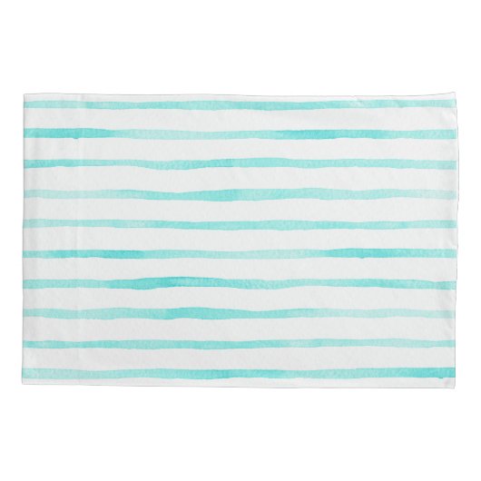 Stripes Alive Turquoise Blue Watercolor Pillowcase Kussensloop (Achterkant-Links)
