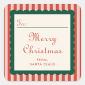 Stripes and Scallop Vintage Holiday Gift Vierkante Sticker (Voorkant)