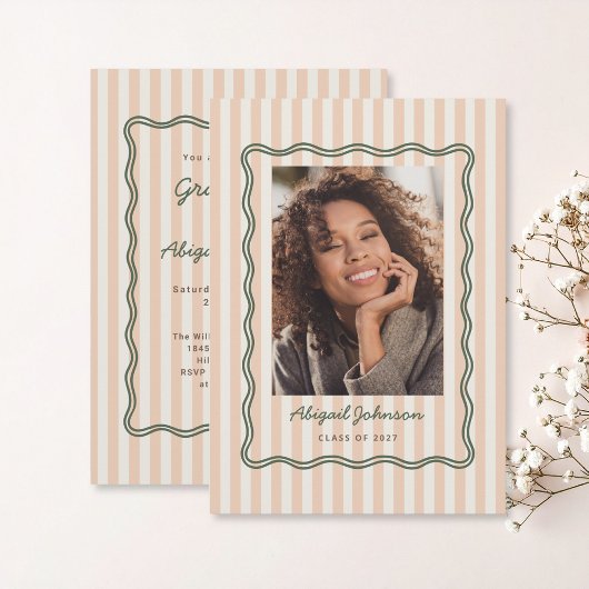 Stripes and Wavy Frame Graduation Card with Photo Kaart