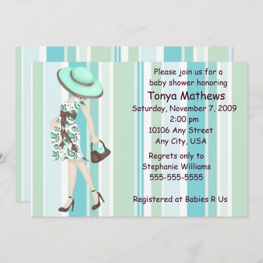 Stripes Baby shower Invitation (CA) Kaart (Voorkant / Achterkant)