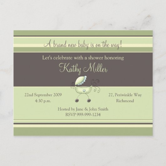 Stripes Baby shower Invitation Uitnodiging Briefkaart (Voorkant)