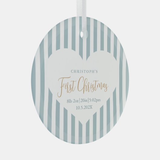 Stripes Baby's Eerste Kerstgeboorte Stats Heart Glas Ornament (Voorkant Rechts)