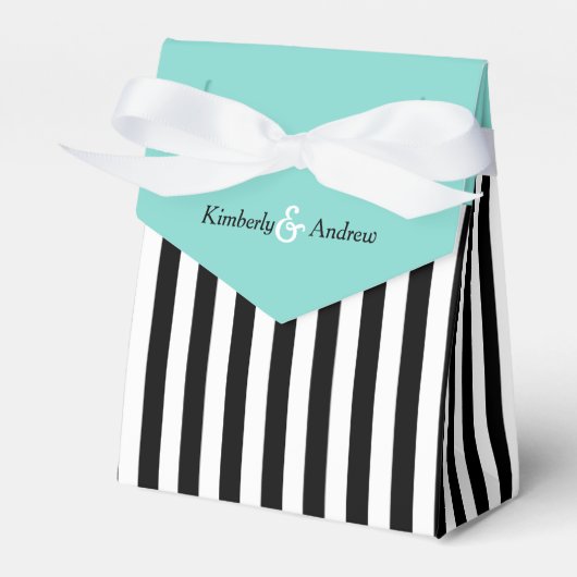 Stripes Black en White Ribbon Blue Wedding Gift Bedankdoosjes (Voorkant Zijde)