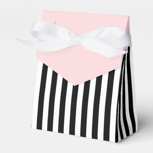 Stripes Black en White Ribbon Pink Wedding Gift Bedankdoosjes (Voorkant Zijde)