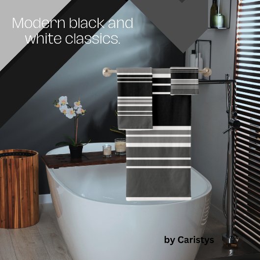 Stripes Black, Grays, White Bad Handdoek