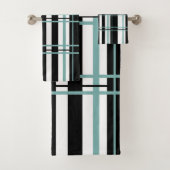 Stripes Black White, Blauwgroen doekset Bad Handdoek (Insitu)