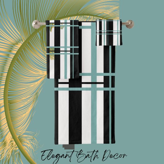 Stripes Black White, Blauwgroen doekset Bad Handdoek