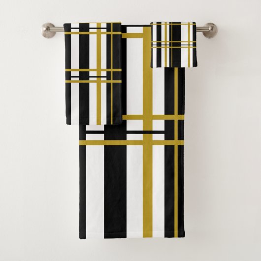Stripes Black White, Gold Bath-handdoekset Bad Handdoek (Insitu)