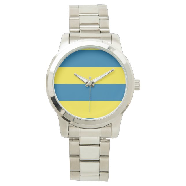 Stripes | Blauw & Geel |  Horloge (Voorkant)