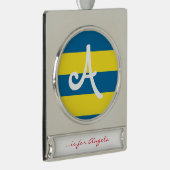 Stripes | Blauw & Geel | Verzilverd Banner Ornament (Rechts)