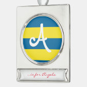 Stripes | Blauw & Geel | Verzilverd Banner Ornament (Links)