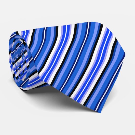 Stripes - Blauw, zwart en wit Stropdas (Opgerold)