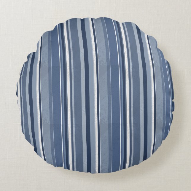 Stripes Blue Rond Kussen (Voorkant)