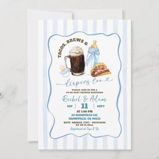 Stripes Blue Tacos Brouwen en Baby's Baby shower Kaart (Voorkant)