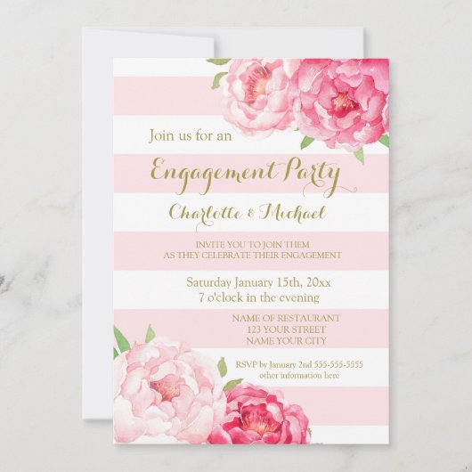 Stripes Blush Pink Engagement Party Uitnodiging (Voorkant)