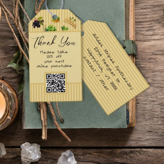 Stripes Botanisch Bedankt QR-code Zakelijke Labels Cadeaulabel