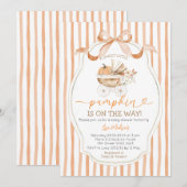 Stripes Bow Sweet Little Pumpkin Baby shower Kaart (Voorkant / Achterkant)