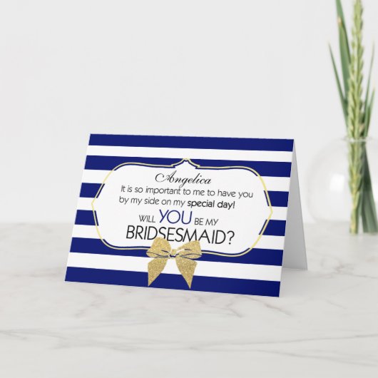 Stripes Bow Will You Be My Bridesmaid Invive (Voorkant)