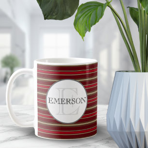 Stripes Burgundy Red Tan White Koffiemok