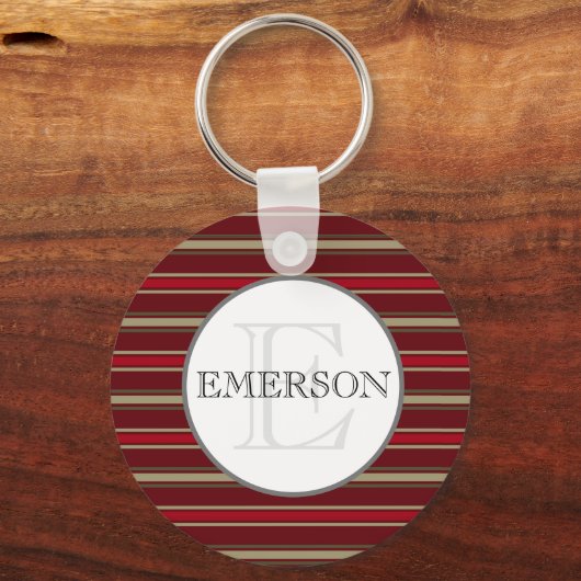 Stripes Burgundy Red Tan White Sleutelhanger (Voorkant)