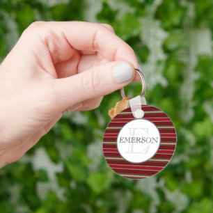  Stripes Burgundy Red Tan White Sleutelhanger