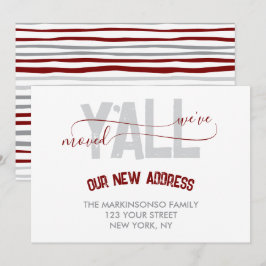 Stripes Burgundy We Moved Moving Announcement Kaart
