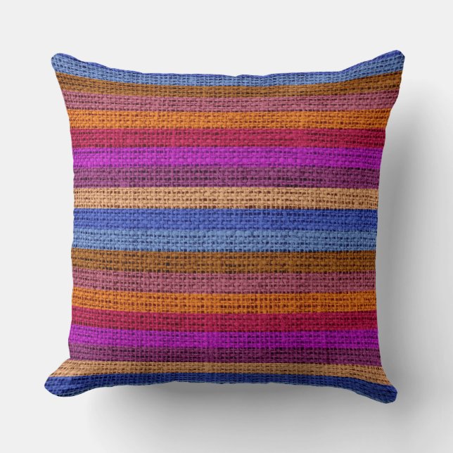  Stripes Burlap Linen Rustic Jute #2 Kussen (Voorkant)
