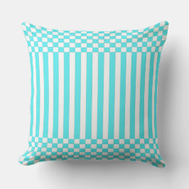 Stripes&Checker Wit en Turquoise Sierkussen