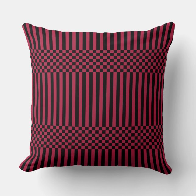 Stripes & Checker Zwart en rood Sierkussen (Voorkant)