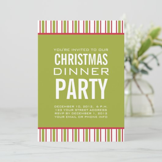 STRIPES CHRISTMAS DINNER PARTY INVITATION KAART (Staand voorkant)