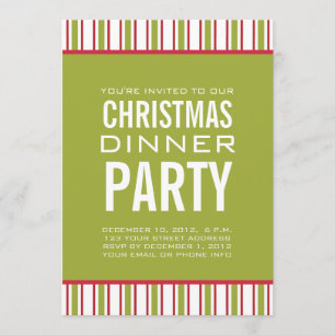 STRIPES CHRISTMAS DINNER PARTY INVITATION KAART