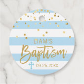 Stripes Cross Pastel BLAUW Gouden JONGEN DOOP Bedankjes Labels (Achterkant)
