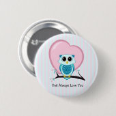 Stripes Cute Owl & Heart Sjabloon Button (Voorkant /achterkant)