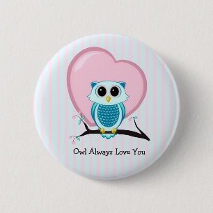 Stripes Cute Owl & Heart Sjabloon Button