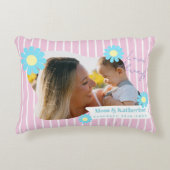 Stripes Daisy Floral Photo Pink Accent Kussen (Voorkant)