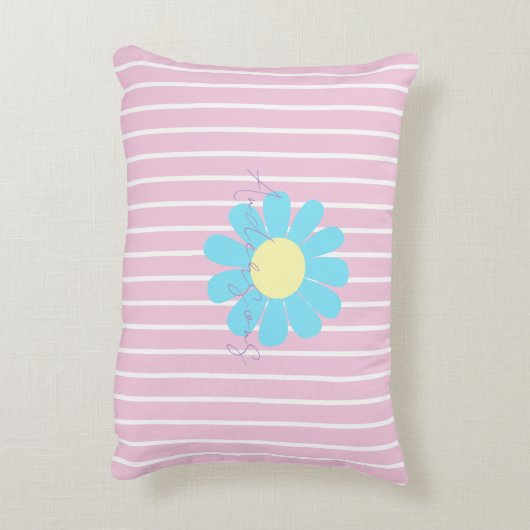 Stripes Daisy Floral Photo Pink Accent Kussen (Achterkant (Verticaal))
