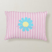 Stripes Daisy Floral Photo Pink Accent Kussen (Achterkant)
