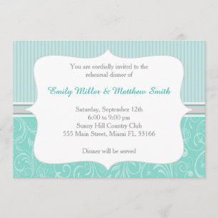 Stripes Damask Turquoise Rehearsal Dinner Invite Kaart
