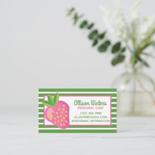 Stripes en aardbeien Zakelijke Kaarten of Contact Visitekaartje (Staand voorkant)