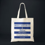 Stripes en Anchor Nautical Bride's Entourage Bag Tote Bag<br><div class="desc">Deze moderne tas is ideaal voor een doelbruiloft of voor een bruiloft met een strand- of zomerthema. Het kenmerkt horizontale strepen in twee kleuren met een anker in één van de strepen. Deze tas is een perfect cadeau voor een meisje van eer, Bridesmaids, moeder van de Bride of een andere...</div>