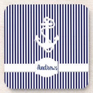 Stripes en ankermonogram of naam op maat bier onderzetter