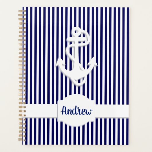 Stripes en ankermonogram of naam op maat planner (Voorkant)