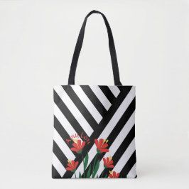 Stripes en bloemen tote bag