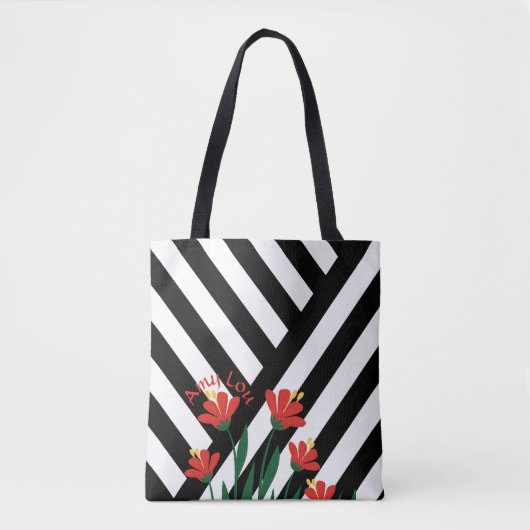 Stripes en bloemen tote bag (Voorkant)