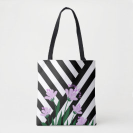 Stripes en bloemen tote bag