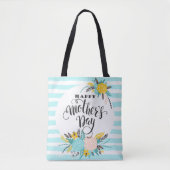 Stripes en bloemen tote bag (Voorkant)