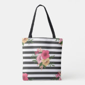 Stripes en bloemen tote bag (Achterkant)